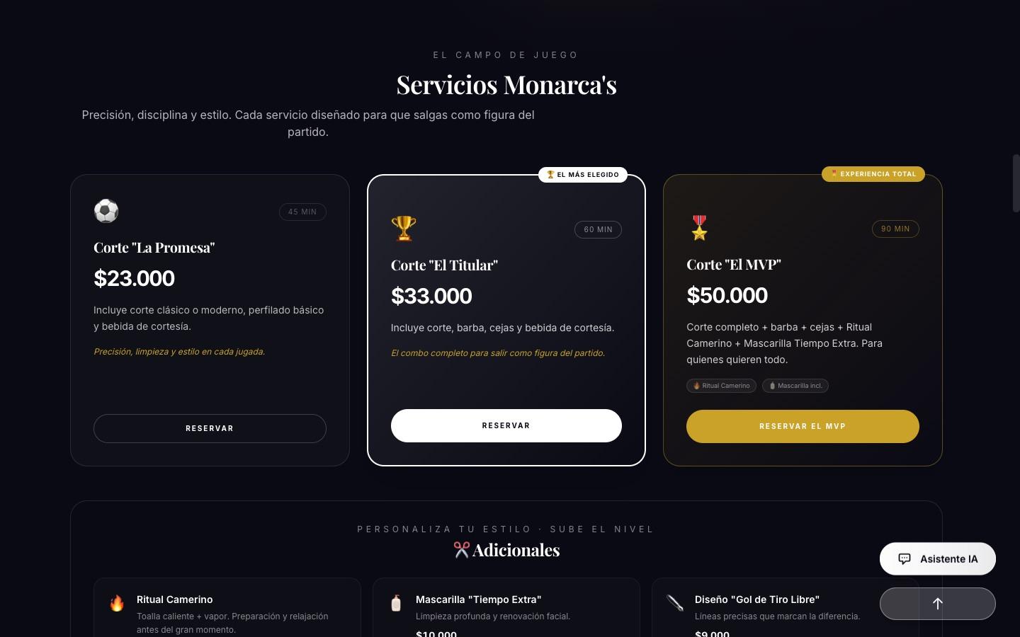 Servicios y precios de Monarca's