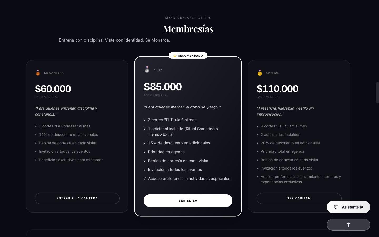 Planes de membresía de Monarca's