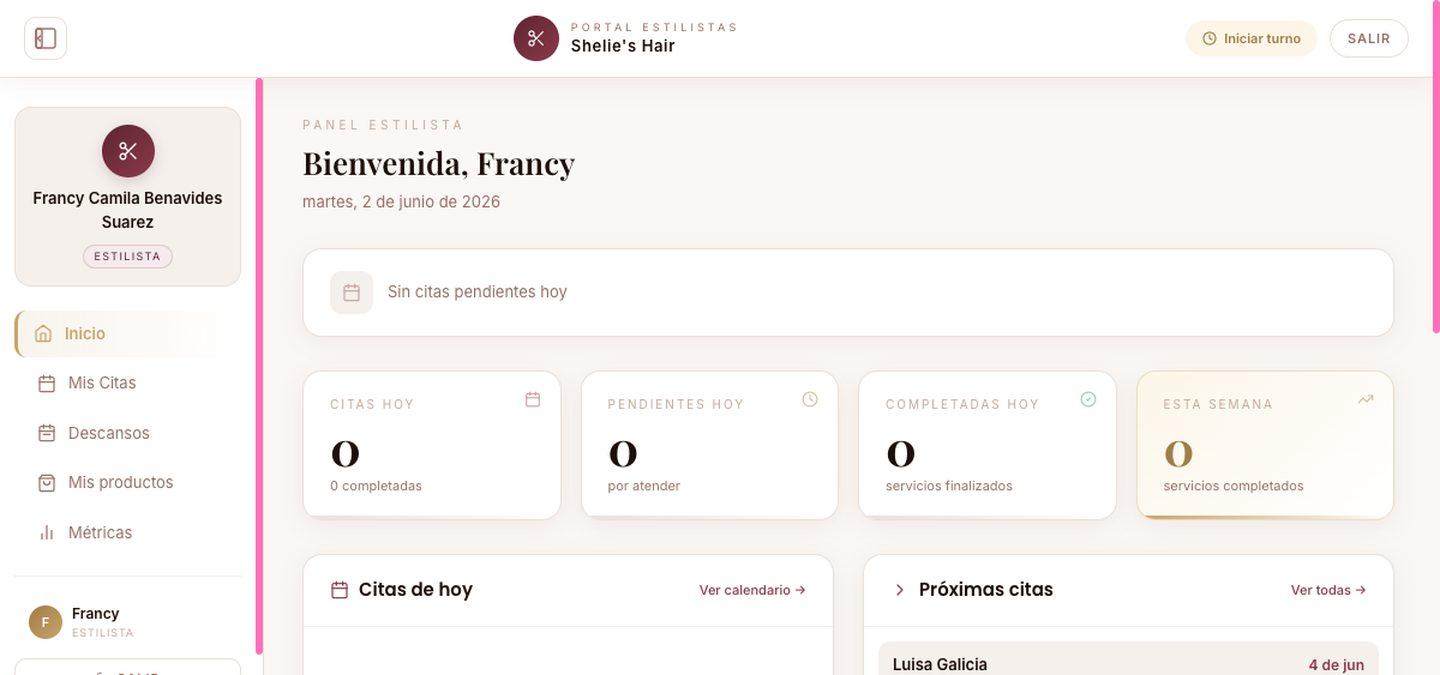 Portal del estilista de Shelie's Hair